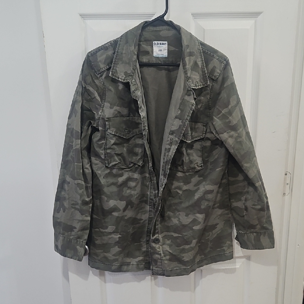 Old Navy Womens Green Camo Field Jacket L Utility Military Pockets Streetwear